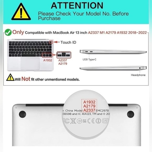 MacBook Air 13.3" Case 2019 2018 A1932 with  Retina Display Keyboard Cover - Picture 2 of 8